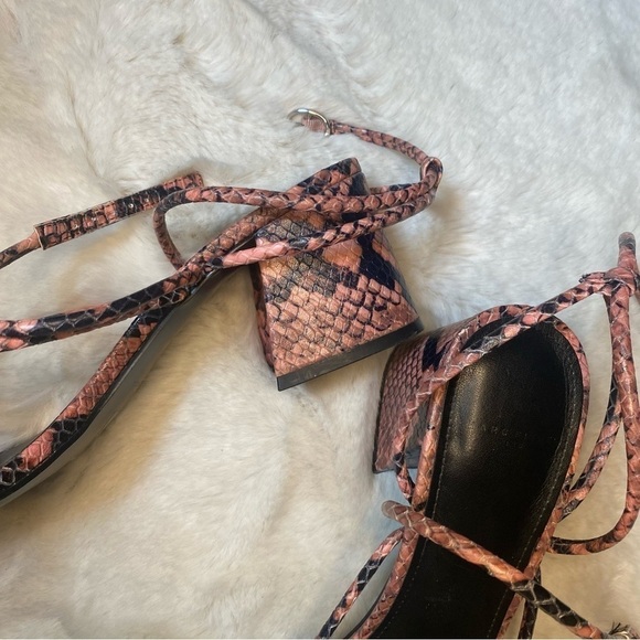 Marc Fisher Jared Pink Block Heel Ankle Wrap Sandal‎ in Snakeskin - Picture 7 of 7